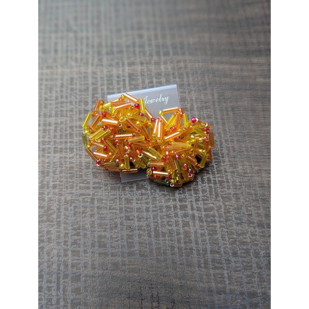Handmade Beaded Yellow Orange Earrings